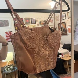 UO Ava Satin Lace & Corset Top